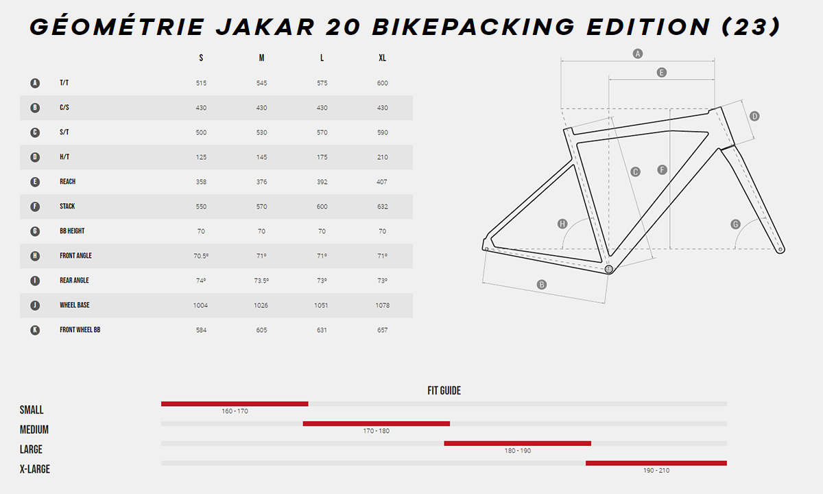 Guide de taille du vélo Jakar 20 BikePacking Edition Année 2023